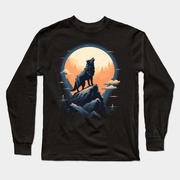 Lone Serenade: Majestic Wolf Howl Long Sleeve T-Shirt by Toonstruction